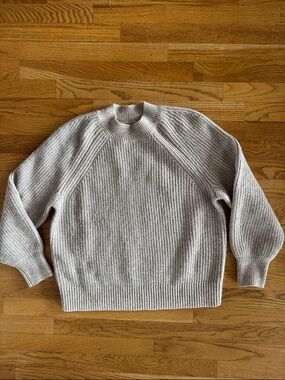 LOFT Cream Rib-Knit Tall Crewneck Sweater Medium